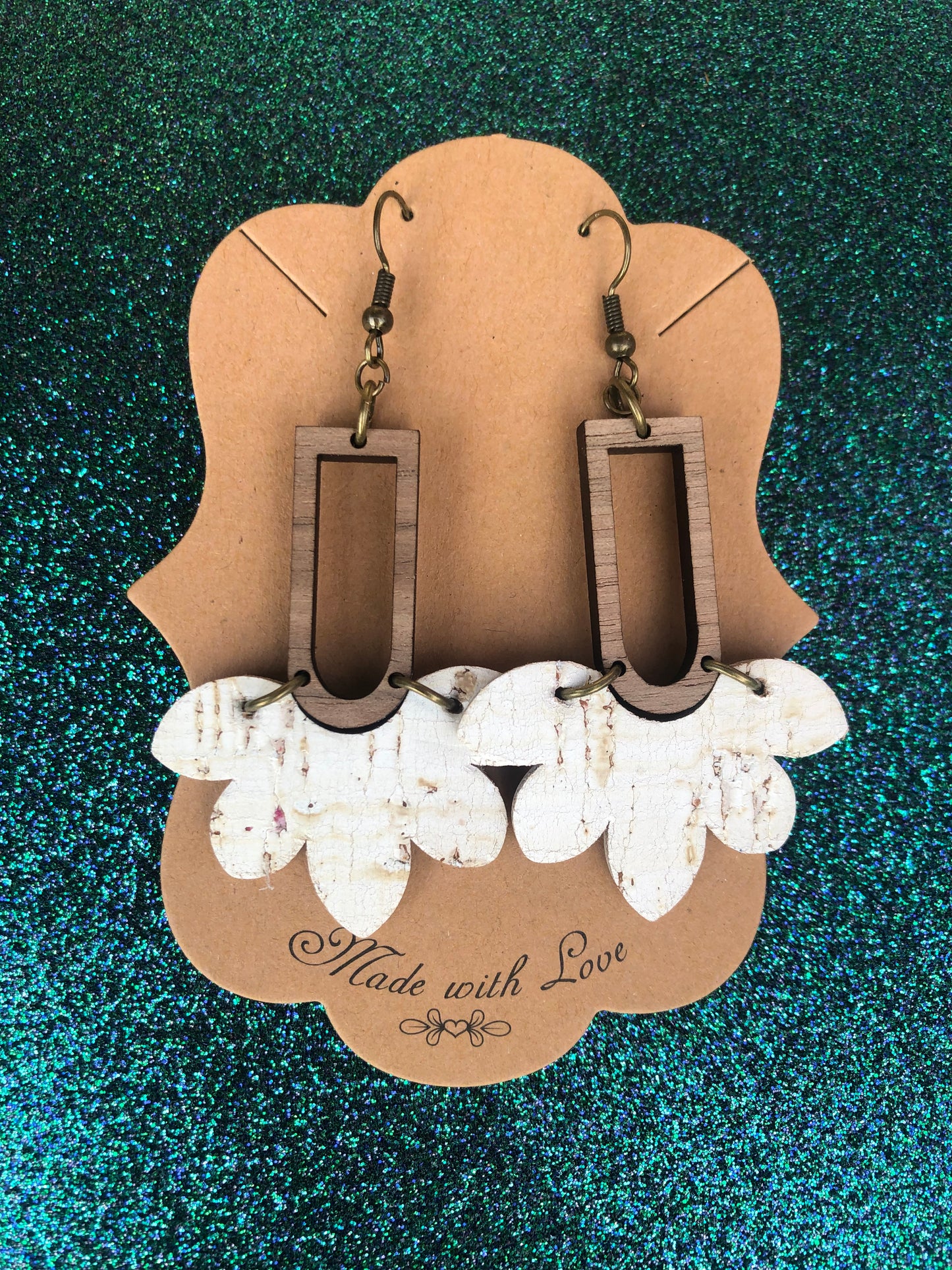 White Cork and Wood Stella Earrings
