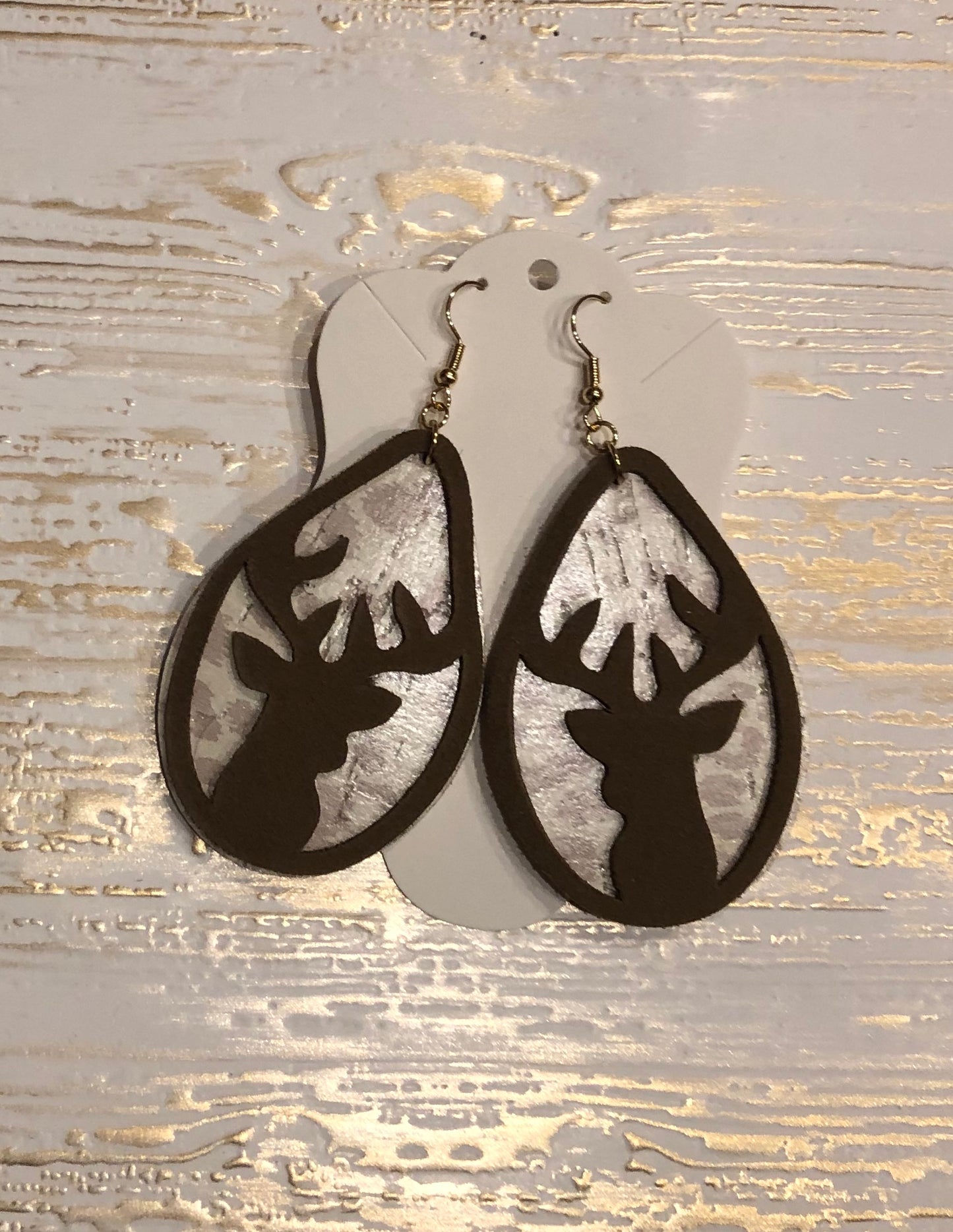 Elk over Neutral Leopard Cork and Genuine Leather Earring