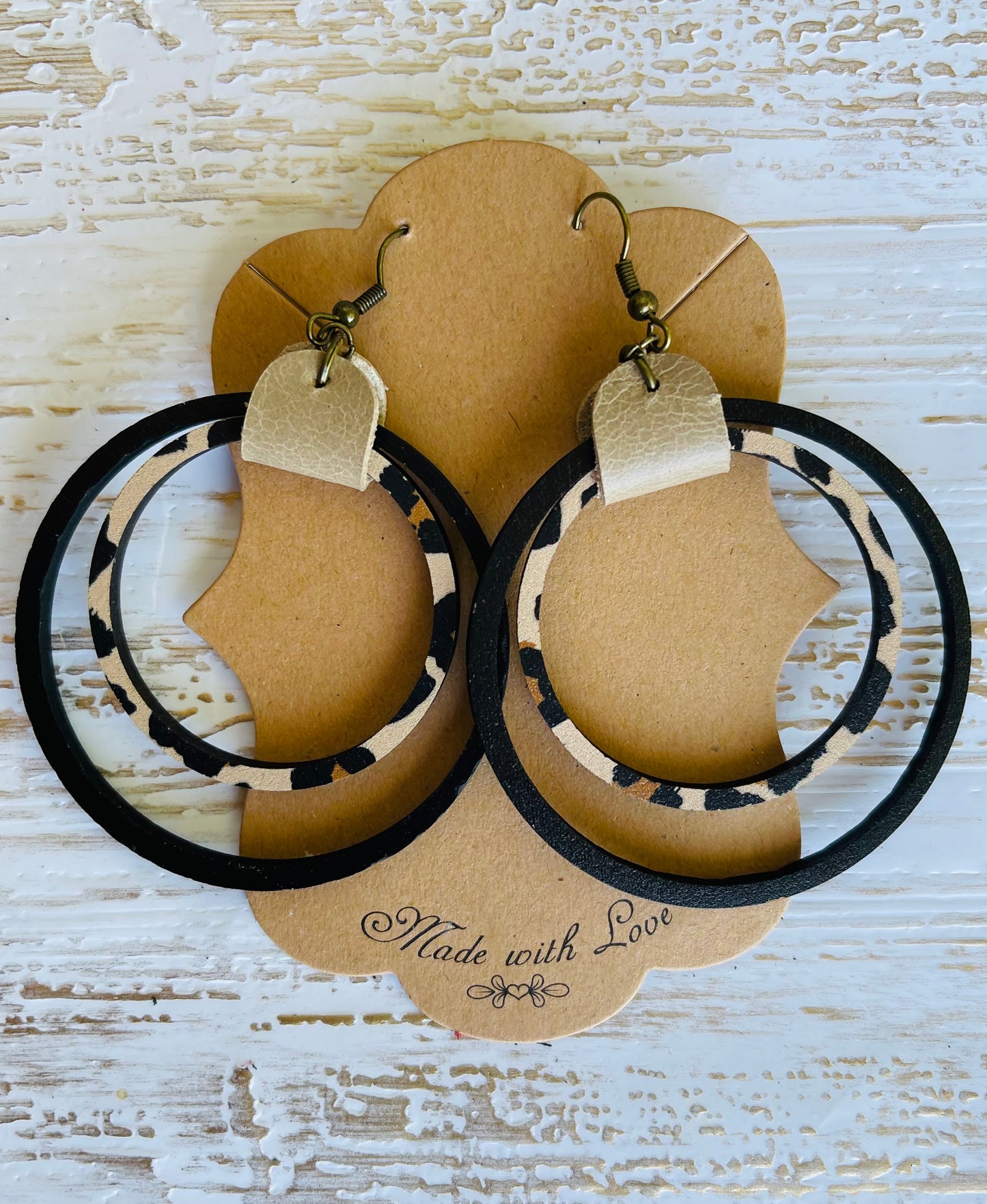 Leopard and Cream Large Hoops