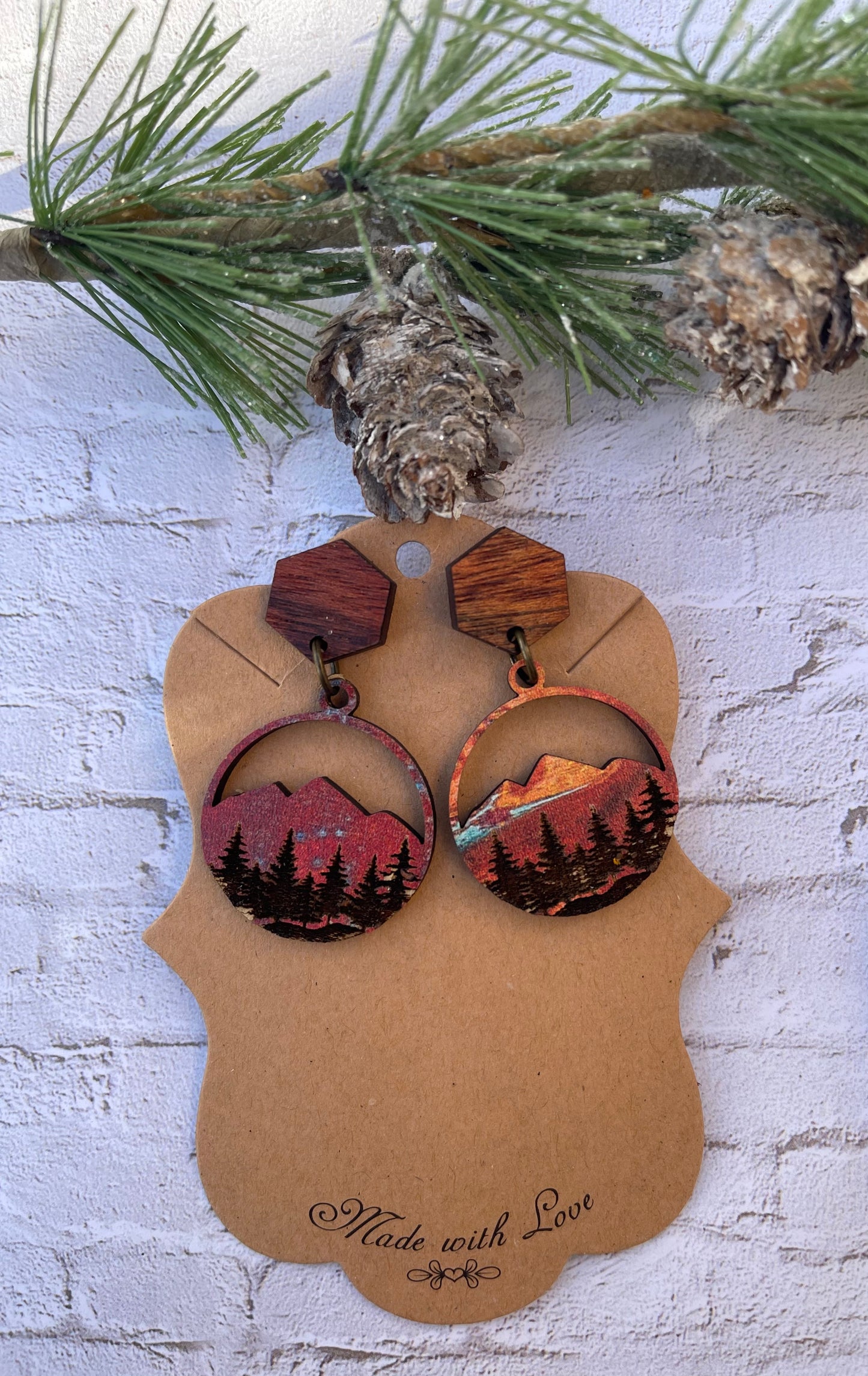 Mountain Sunset Wooden Earrings