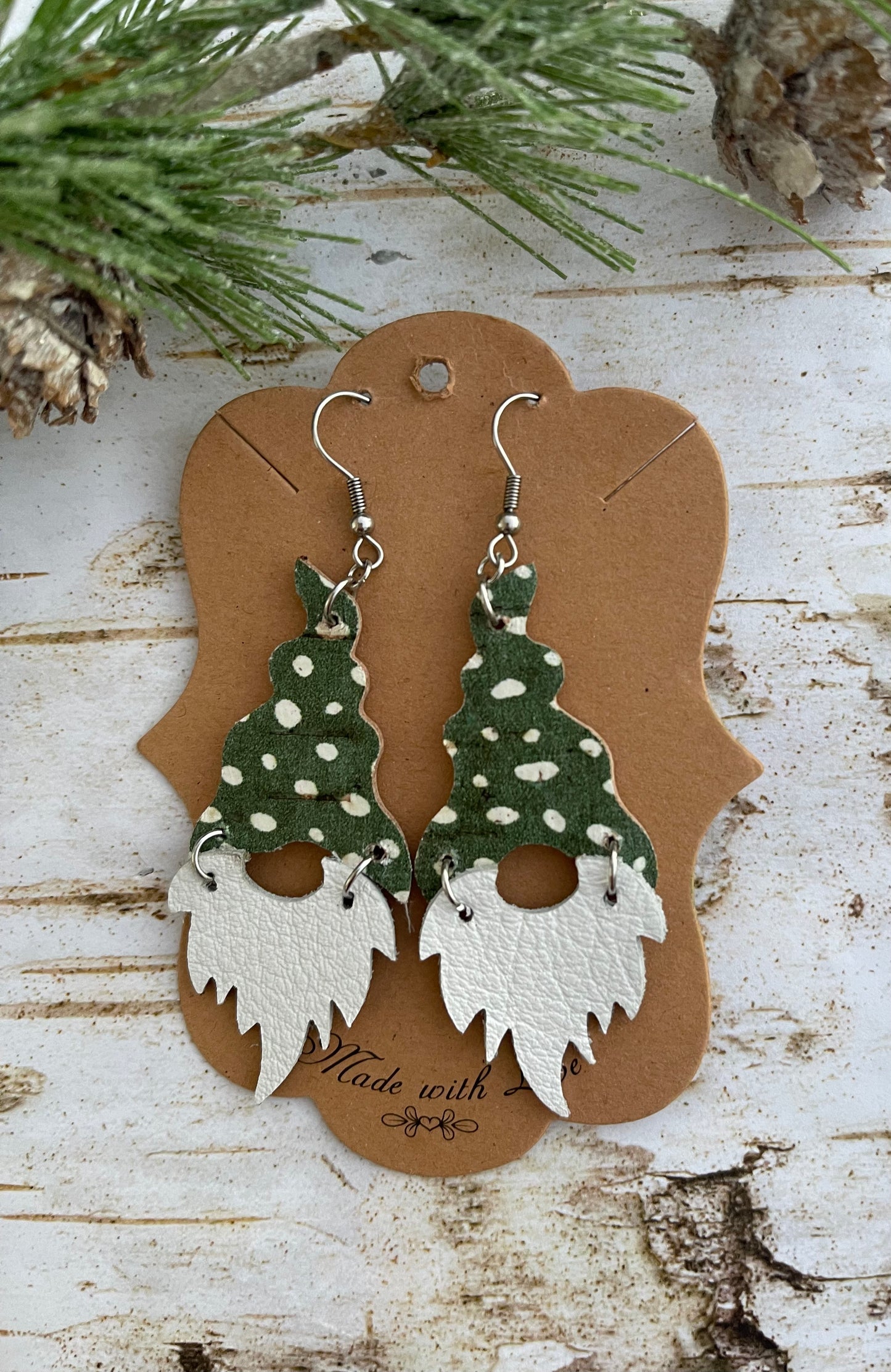 Green Dalmatian Gnome Earrings