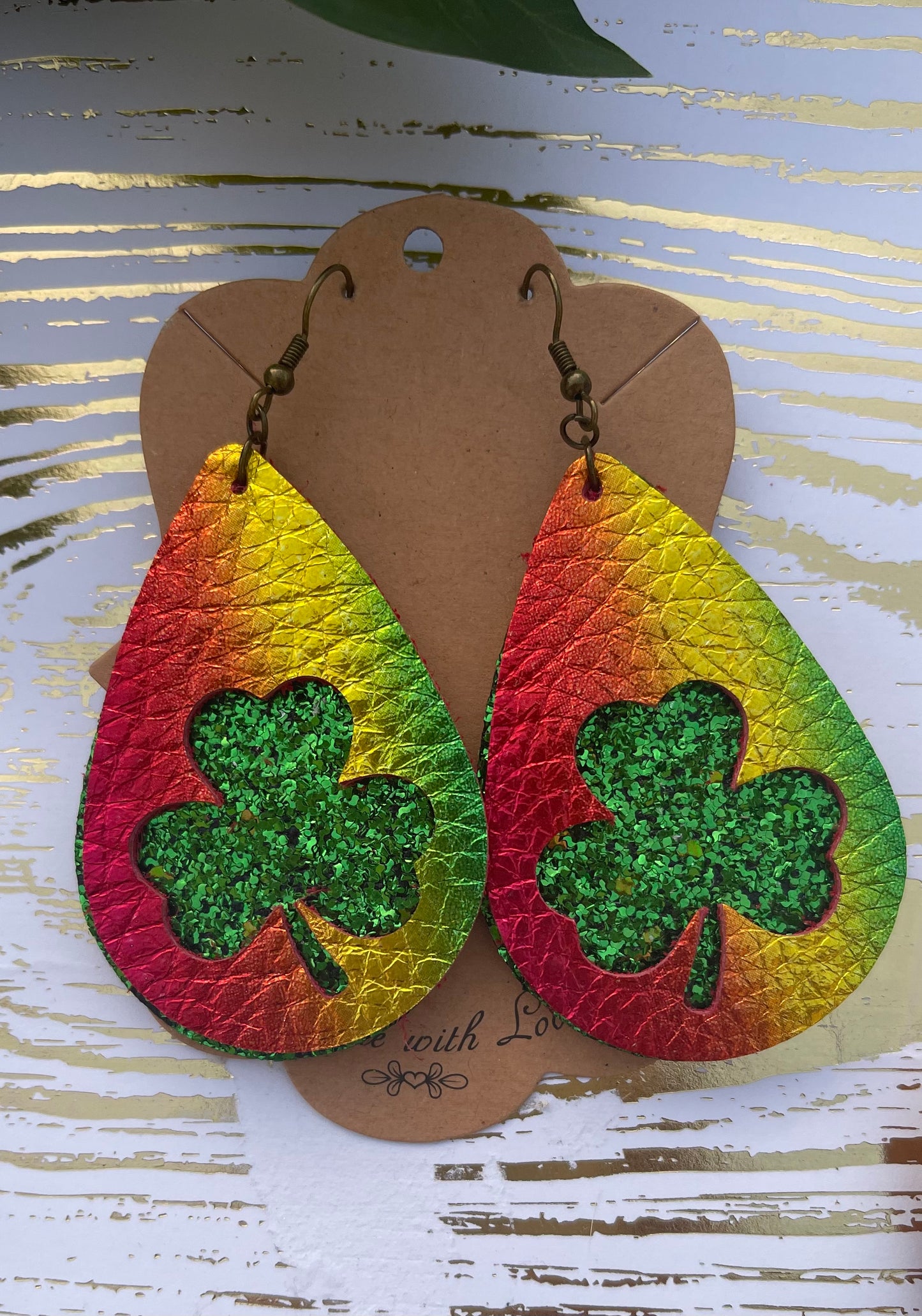 Rainbow Shamrock Teardrop Earrings