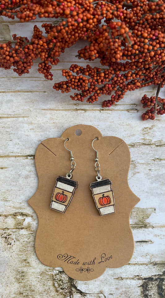 Spiced Pumpkin Wooden Dangle Earrings