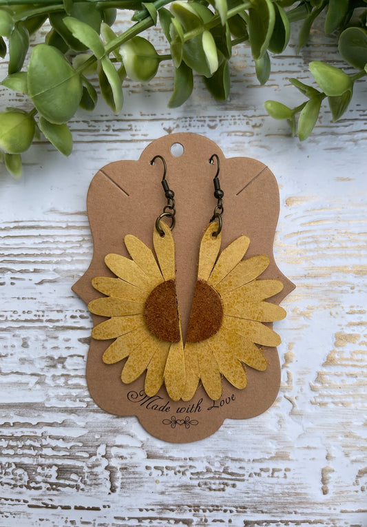 Sunshine Yellow Split Sunflower Earrings