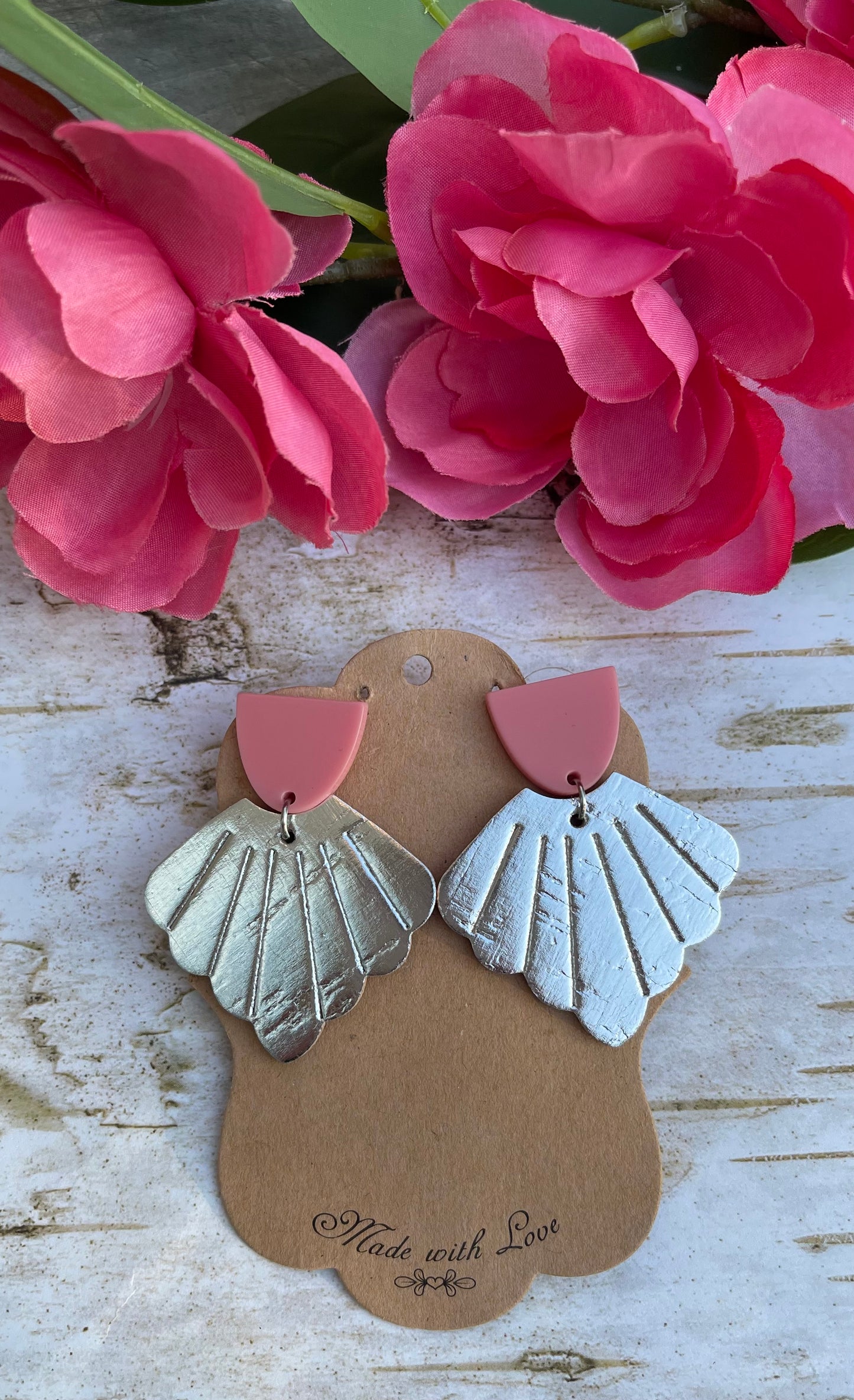 Silver Shell Embossed Earrings