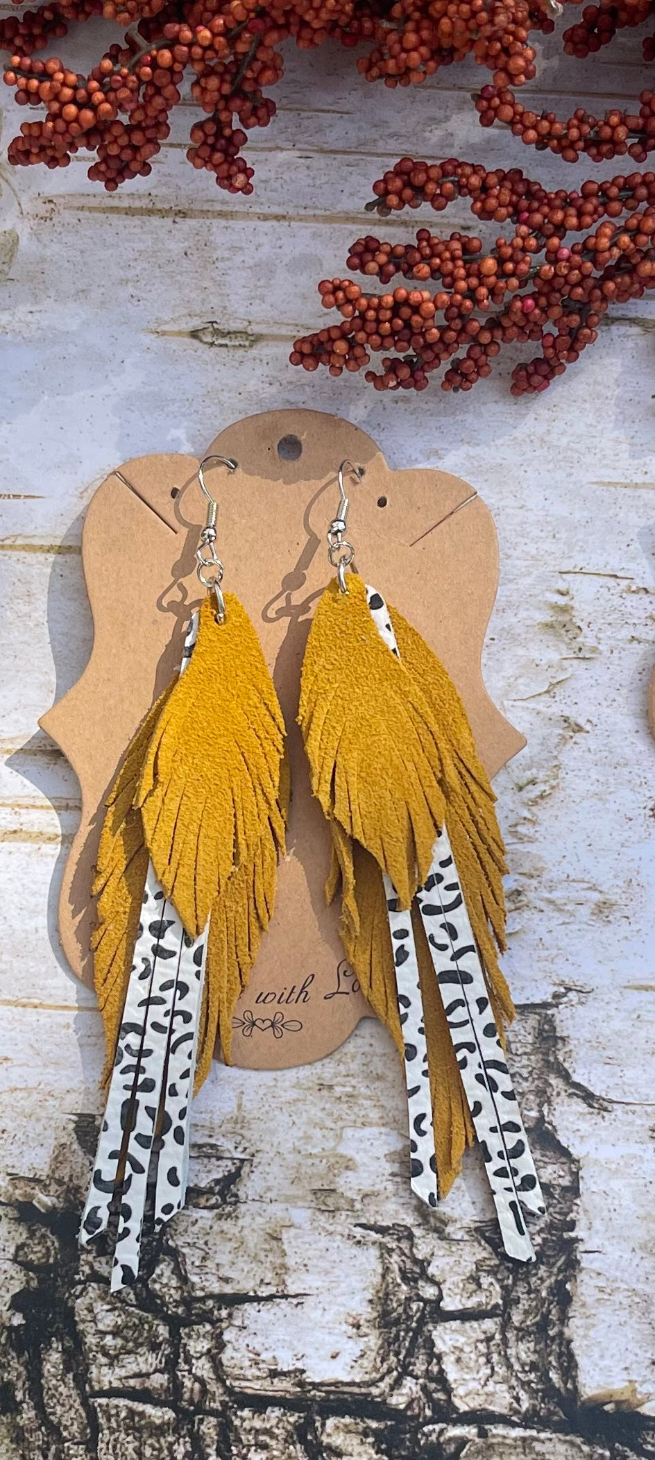 Sunflower Gold Double Suede Feather Earrings