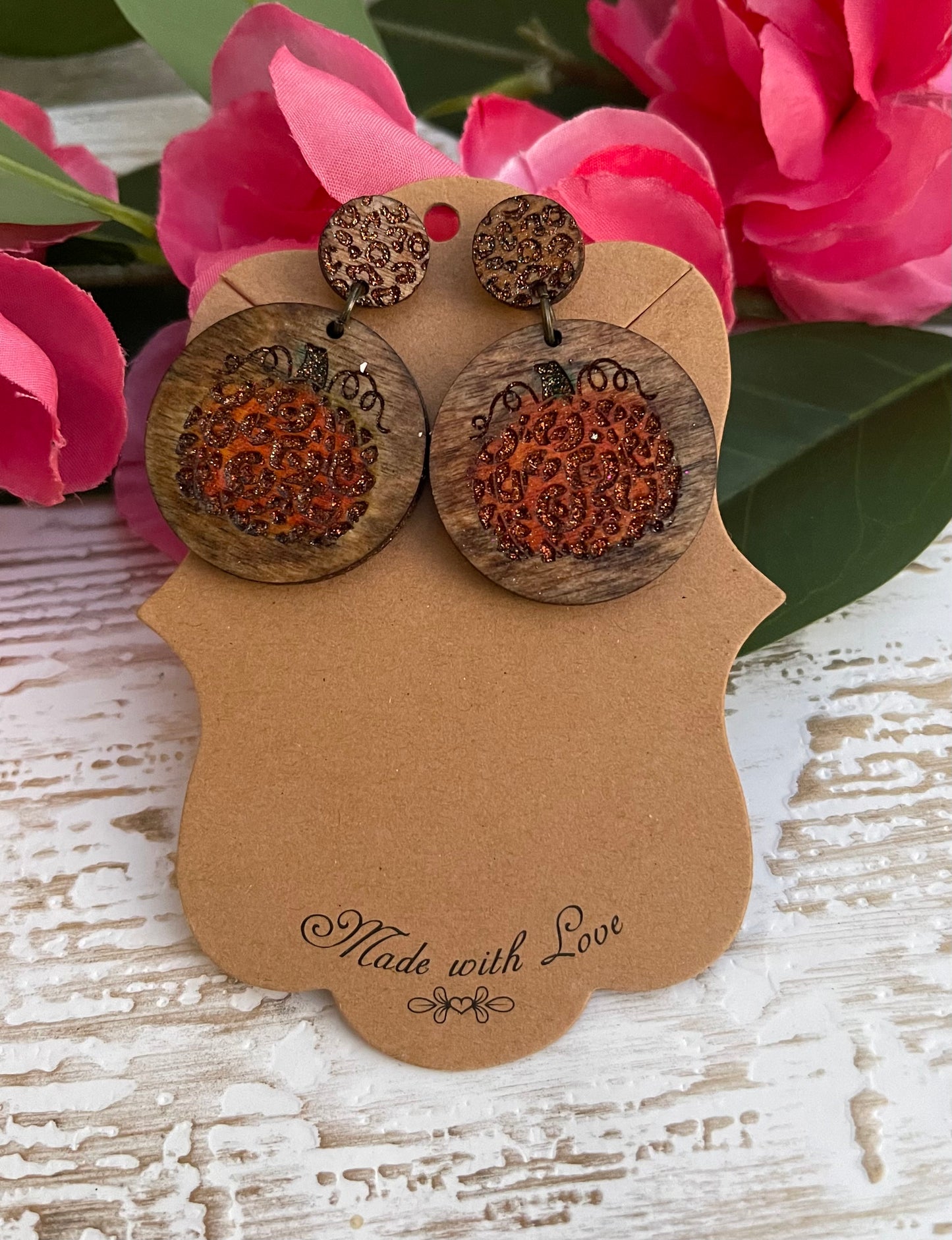 Wooden Pumpkin  Earrings