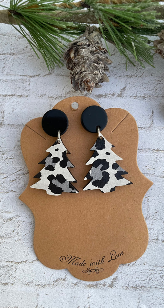 White Leopard Christmas Tree Earrings