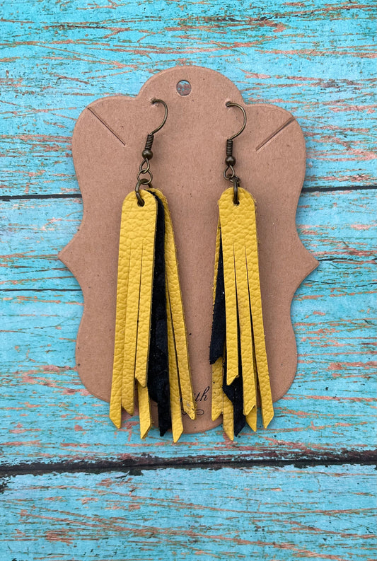 2.75” Yellow and Black Team  Fringe Earrings