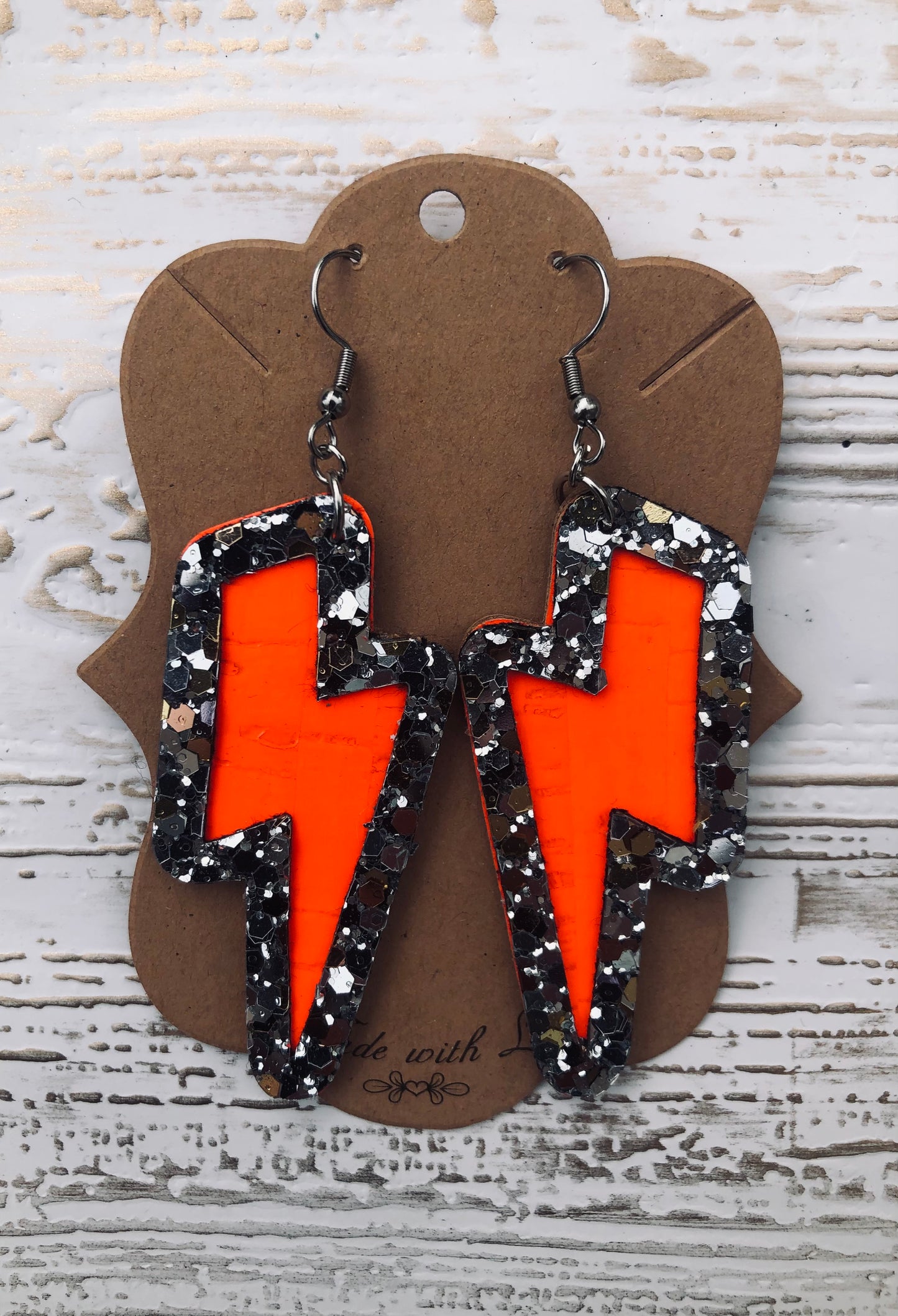 Neon Orange Lightening Bolt Earrings