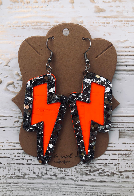 Neon Orange Lightening Bolt Earrings