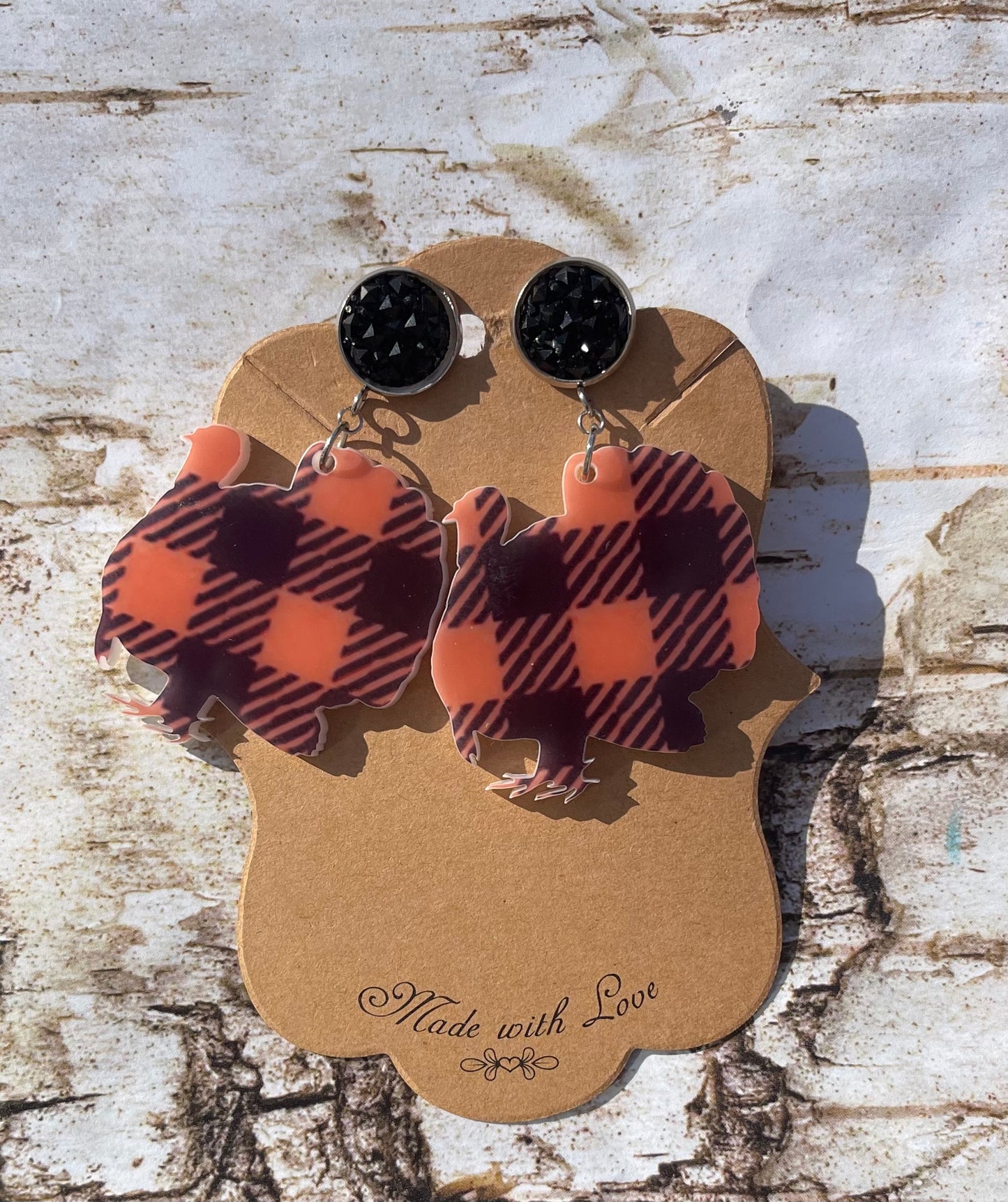 Acrylic Buffalo Plaid Turkey Earrings