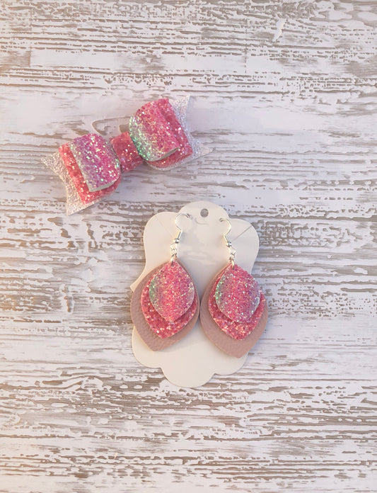 Mommy and Me Ombre Earrings and Matching Bow Set