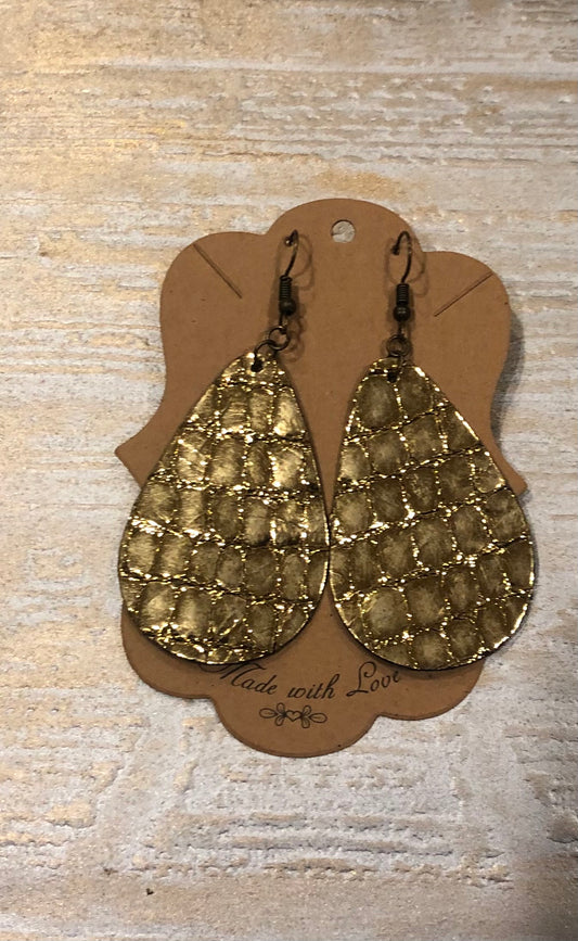 2023 Gold Crocodile Patterned Teardrop Earrings