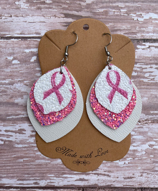 Three Layer Leaf Breast Cancer Awareness Earrings