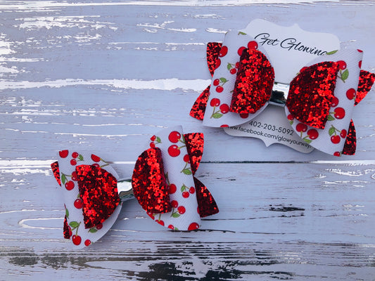 Pair of 3” Cherry and Glitter Bow