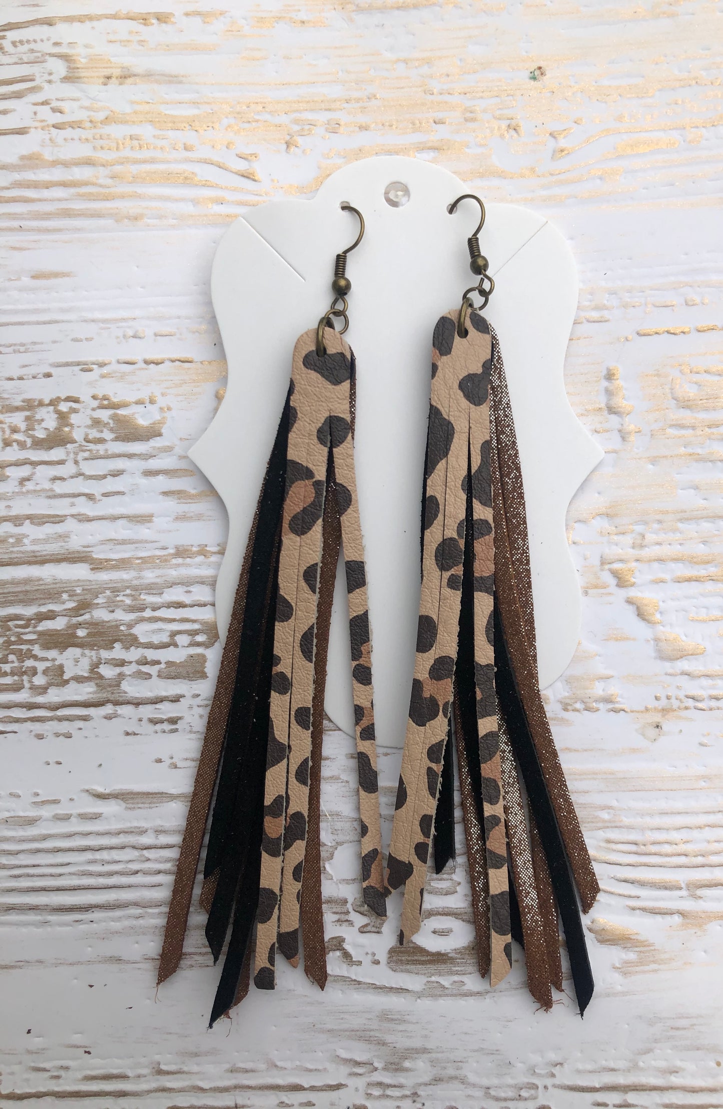 4.5” Tawny Leopard Fringe Triple Layer Earrings