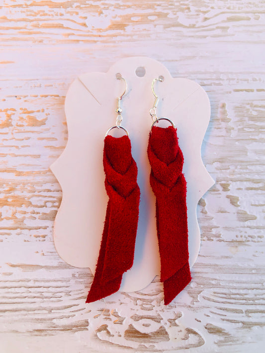 Red Suede Braided Earrings