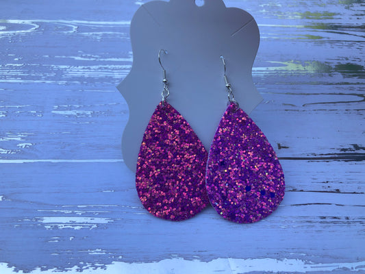 Pink Glitter Teardrop Earrings