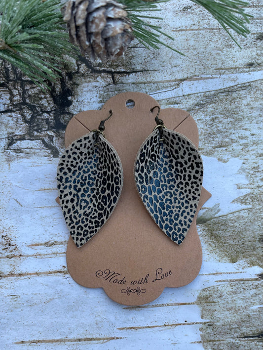 Black on Tan Leopard Petal Earrings