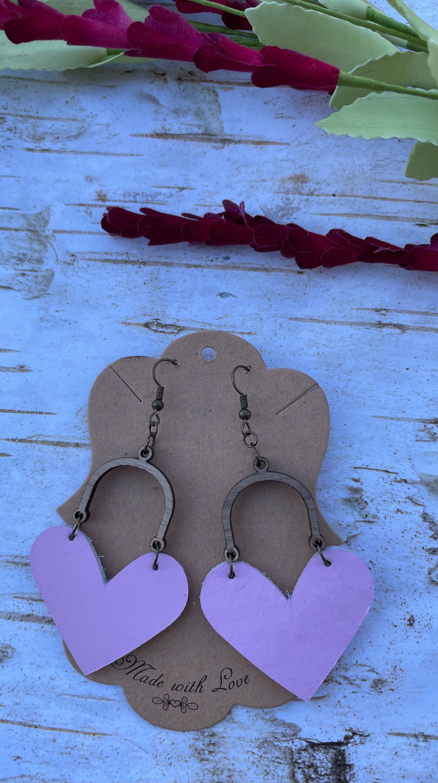 Rustic Pink Heart Earrings