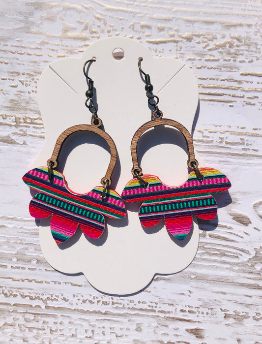 Serape Stella Wood and Leather Earrings