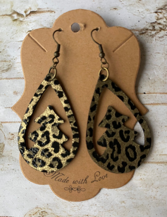 Luxe Leopard Christmas Tree Silouette Earrings