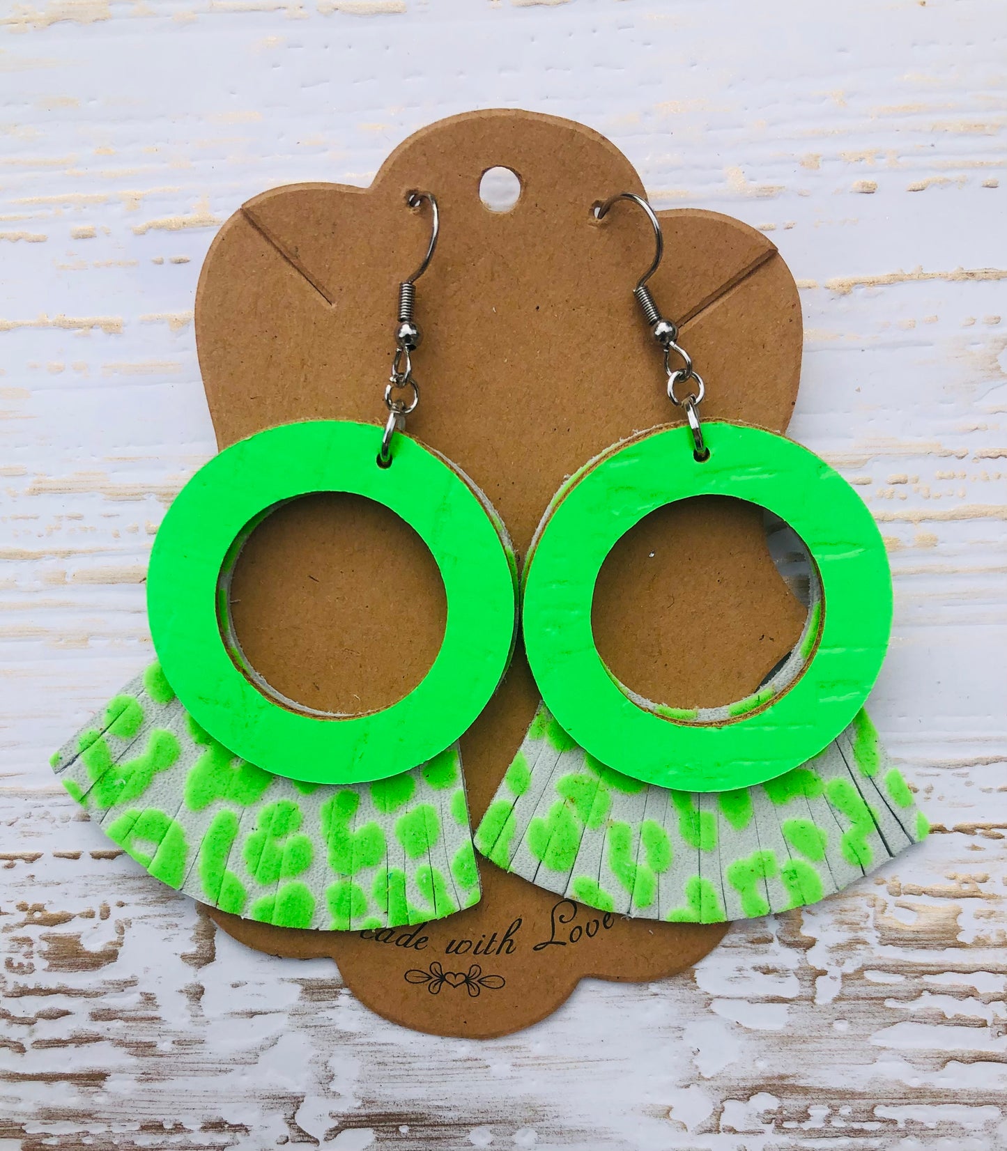 Ring of Fire Neon  Cork and Genuine Leather Earrings