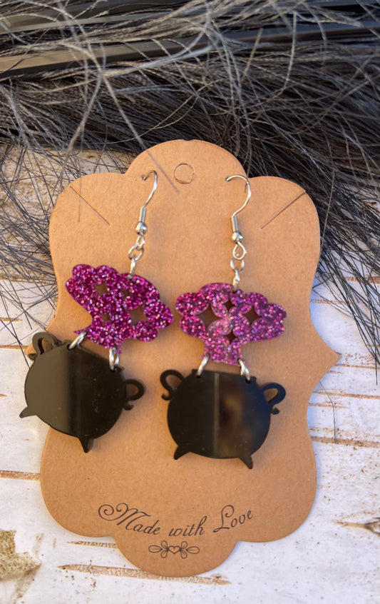 Mini Purple Toil and Trouble Cauldron Earrings