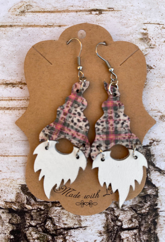 Cheetah Plaid Christmas Gnome Earrings