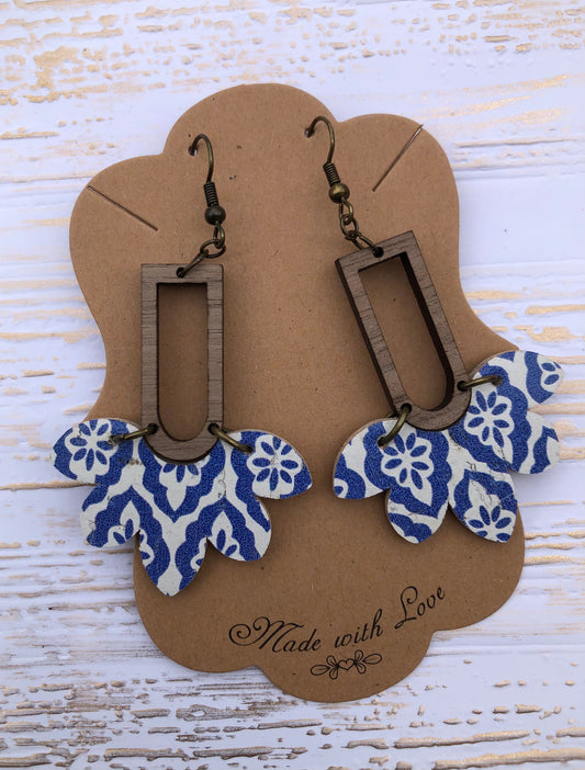 Turkish Tile Cork and Wood Stella Earrings