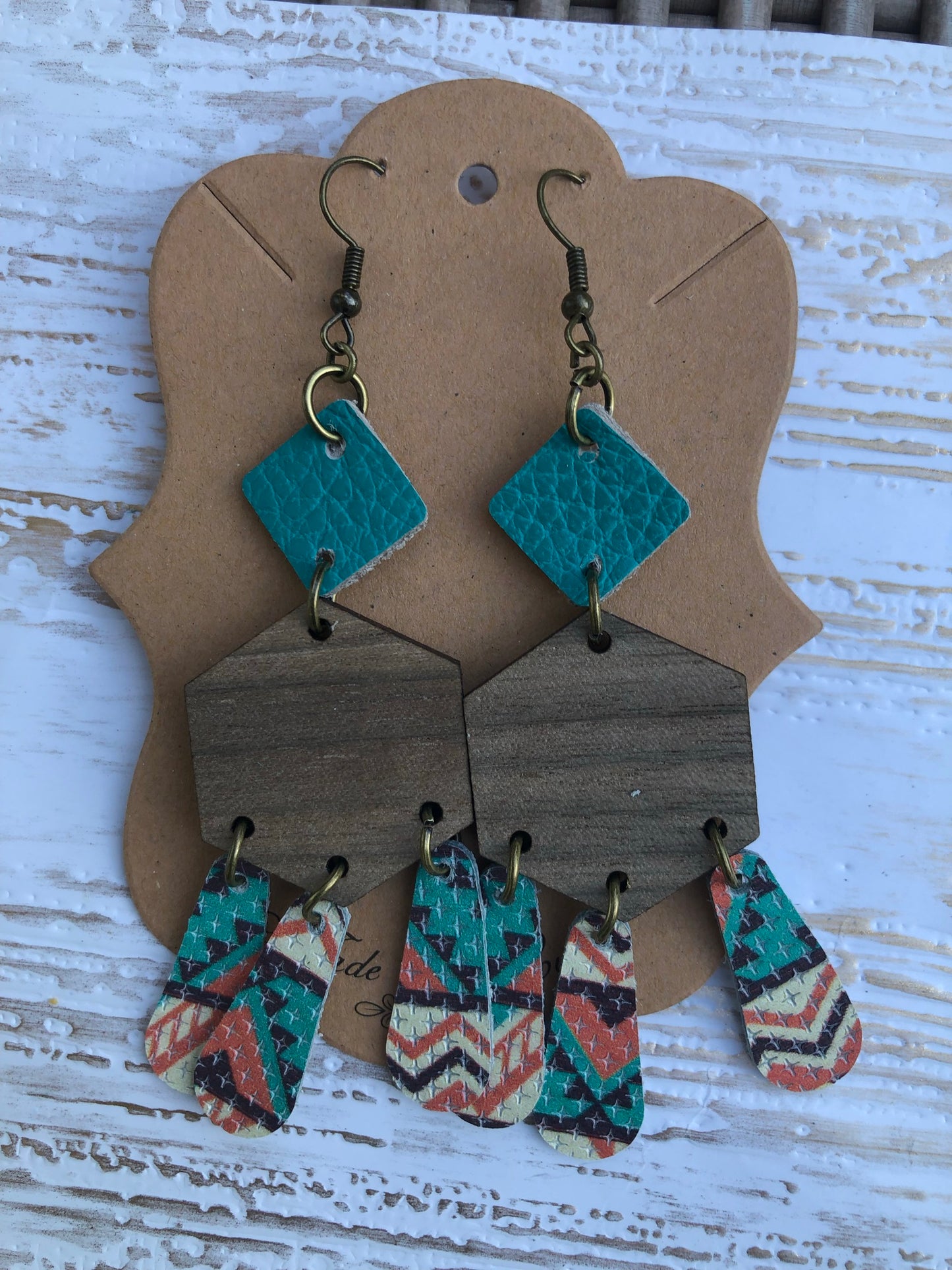 Wooden Aztec Dangle Earrings