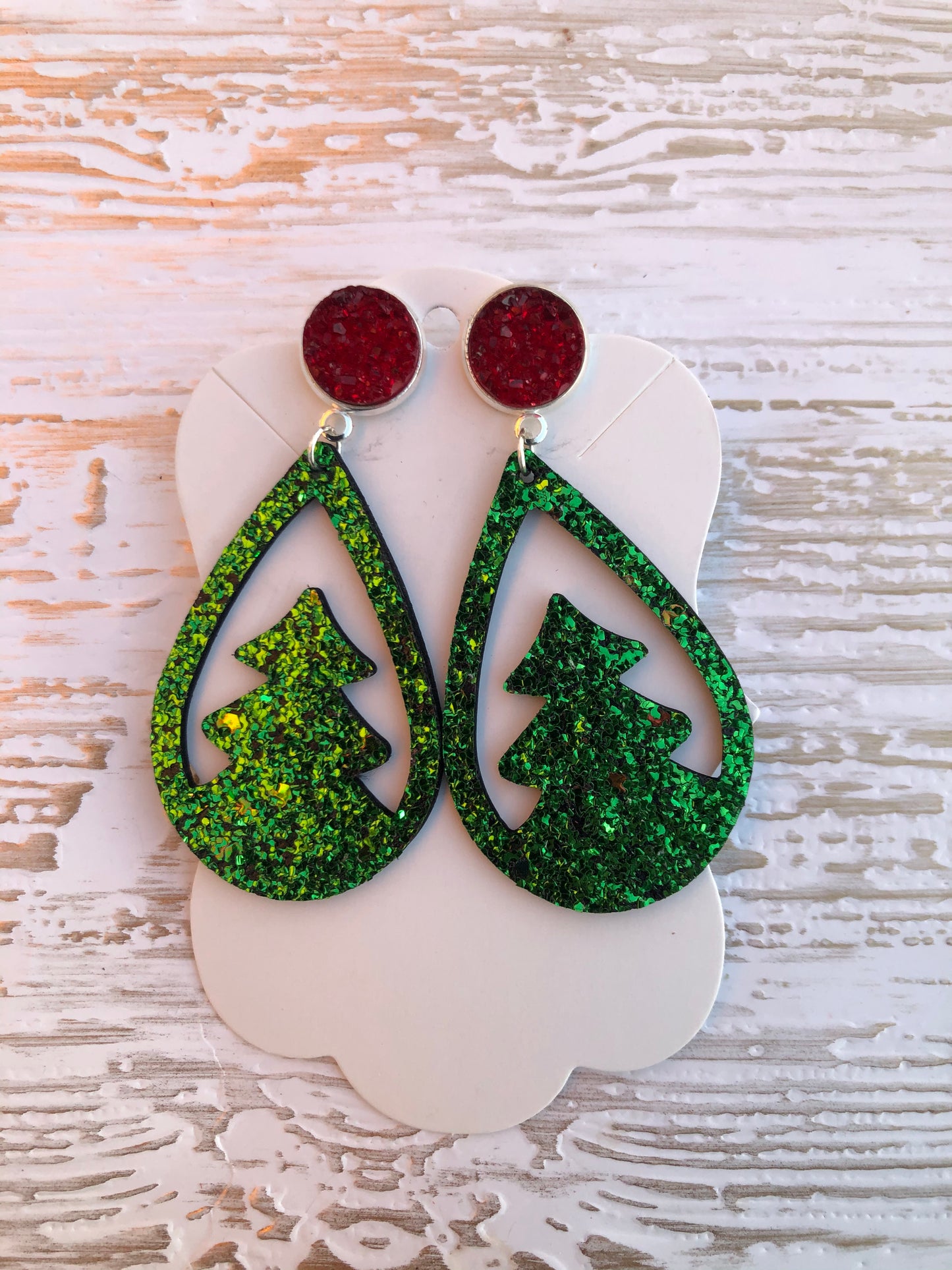 Green Sparkling Christmas Tree Earrings