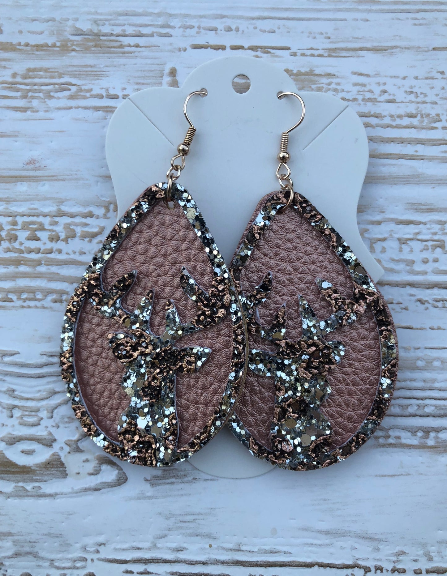 Rose Gold Elk over Blush Faux Leather Earrings