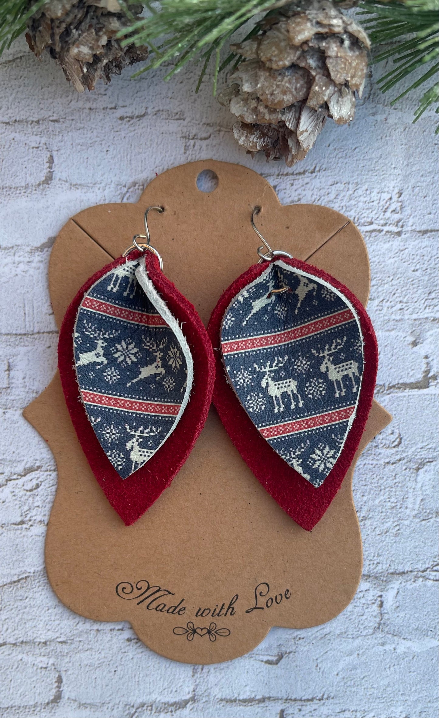 Christmas Sweater Leaf Earrings