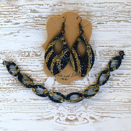 Genuine Leather Matching Earring and Bracelet Set