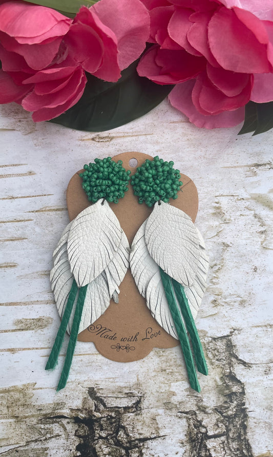 Lucky White Boho Feather Earrings