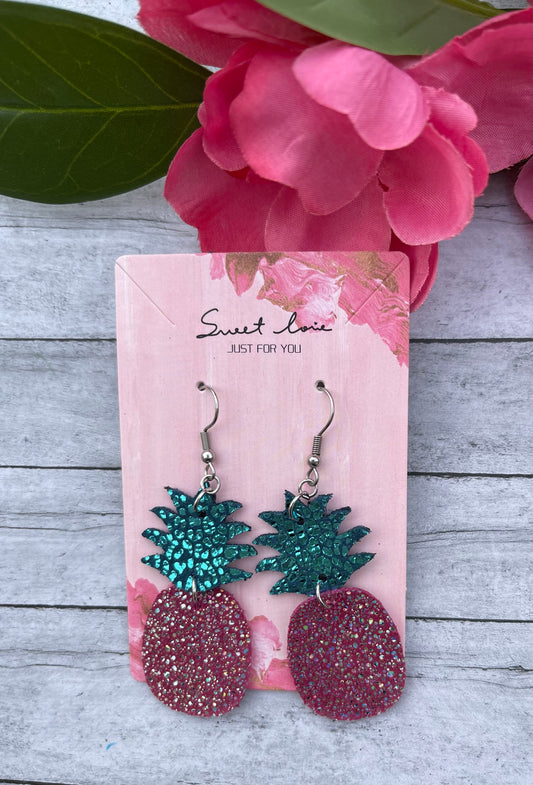 Sparkling Magenta Pineapple Earrings