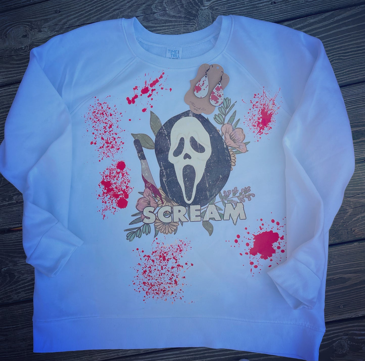 Scream Queen  Horror Sweatshirt and Earrings