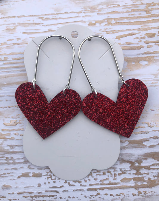 You Have My Heart Red Glitter Earrings