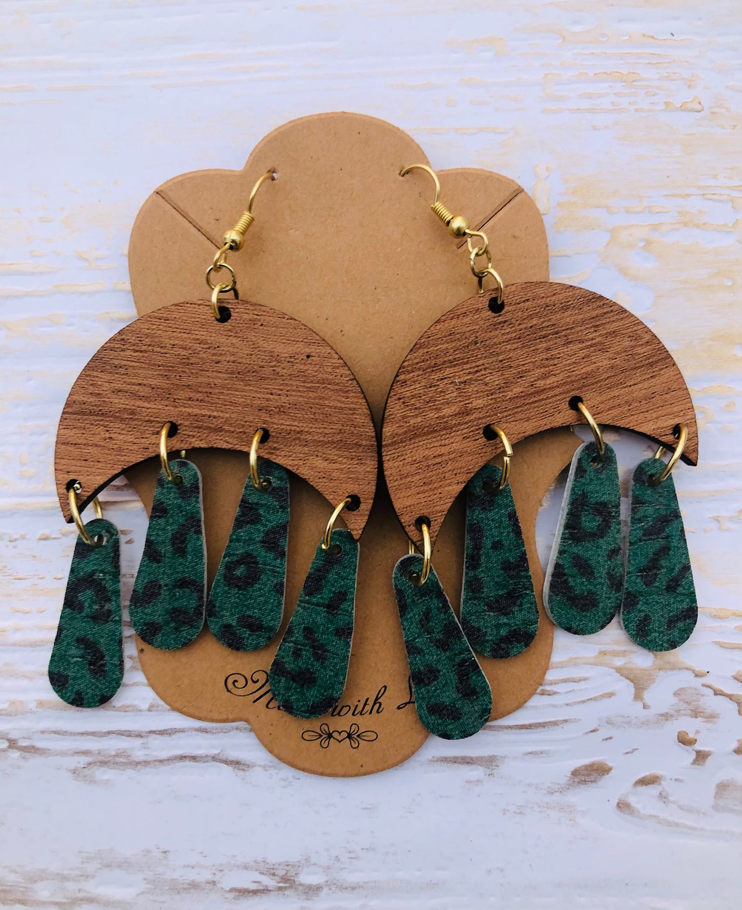 Green Cheetah Lucky Boho Crescent Dangle Earrings