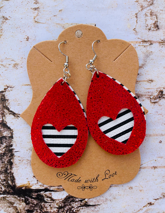 Red Sparkling Heart Earrings