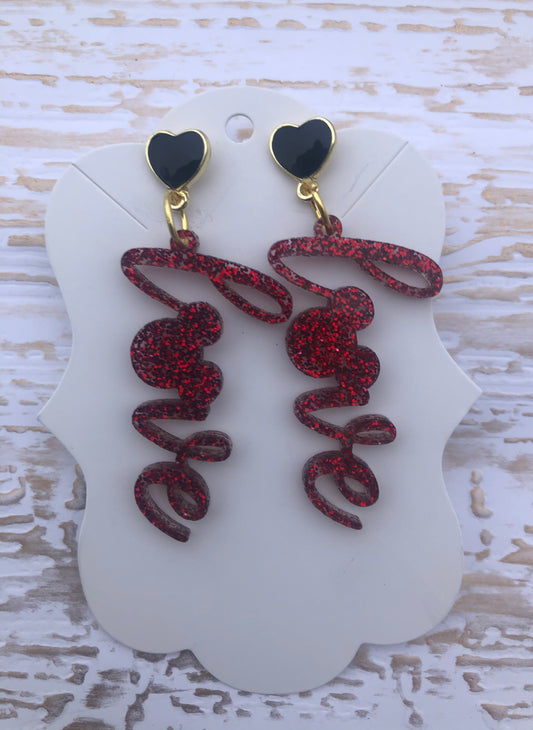 Love Letter Red Glitter Mickey  Earrings