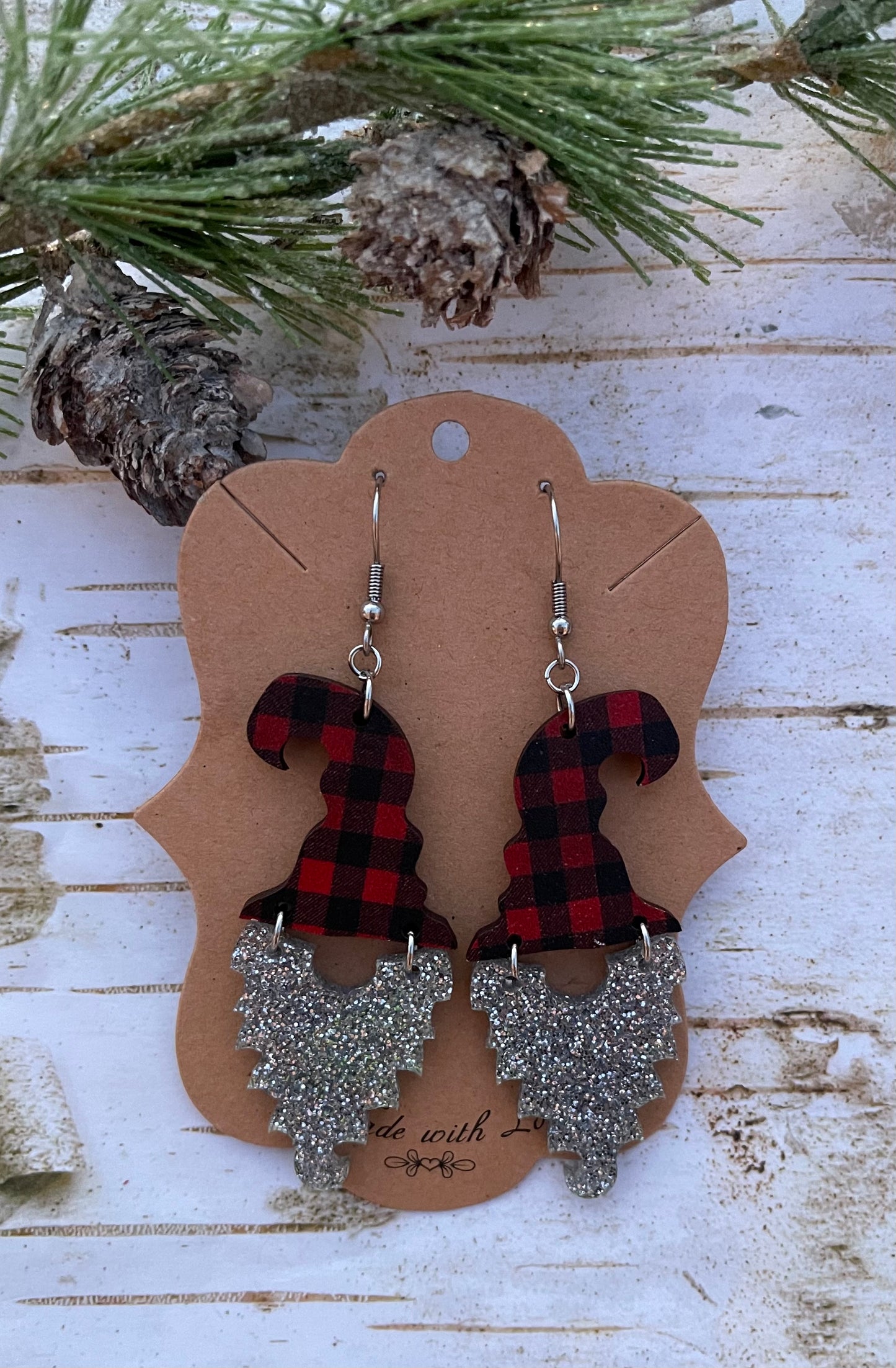 Acrylic Buffalo Plaid Gnome Earrings