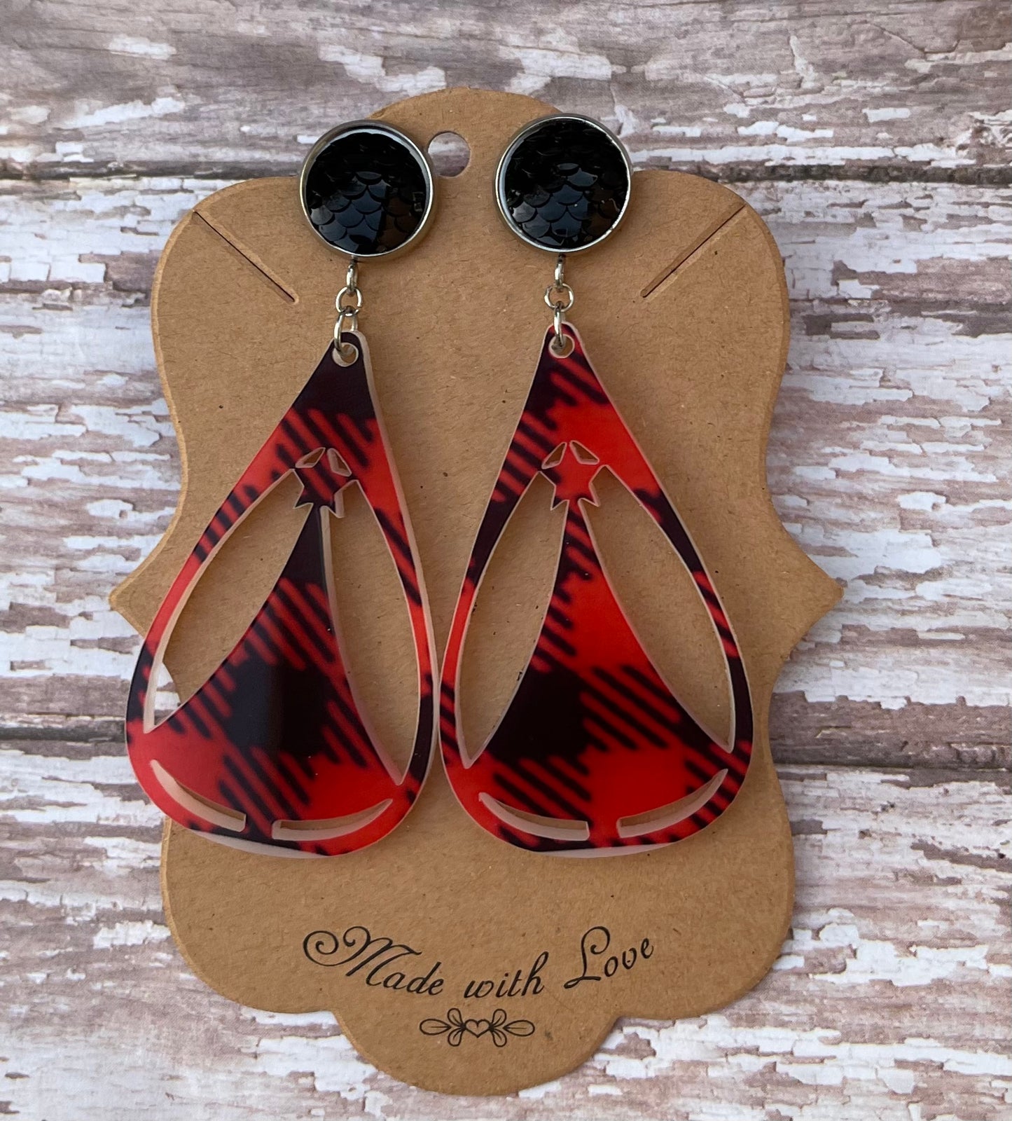 Buffalo Plaid Acrylic Christmas Tree Earrings