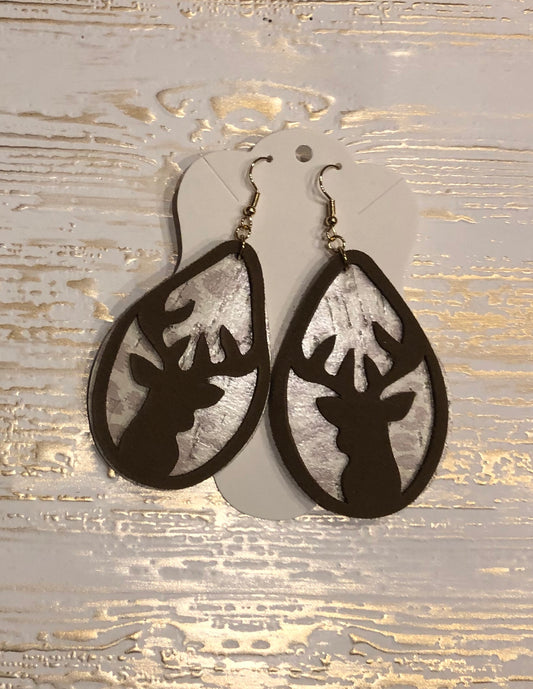 Elk over Neutral  Leopard Cork and Genuine Leather Earring