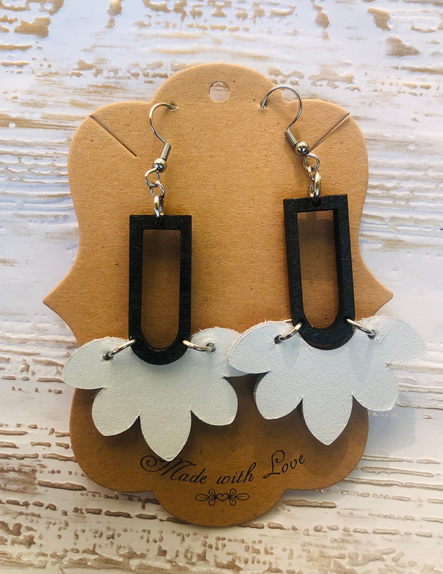 White and Black Stella Leather Earrings