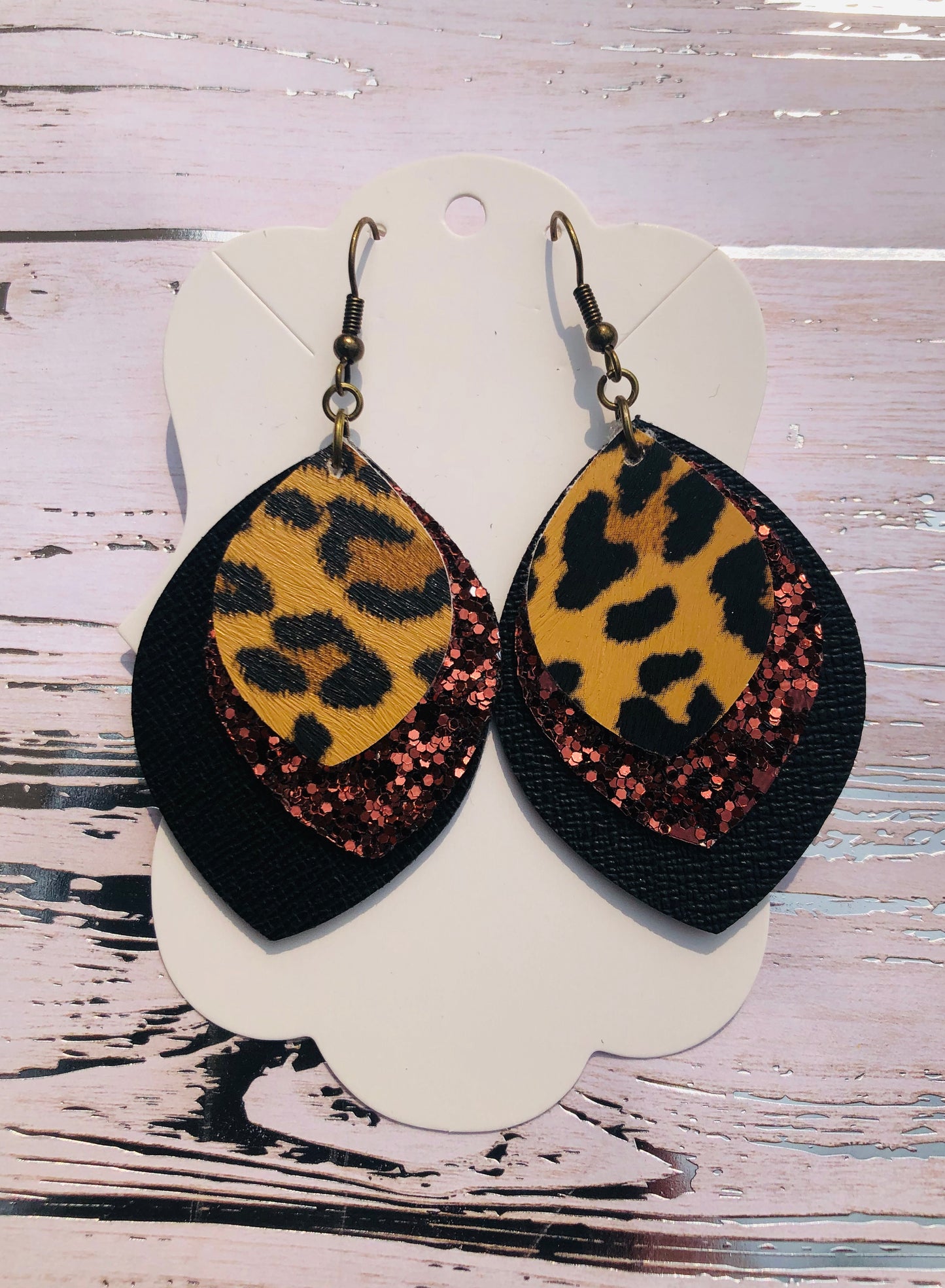 Three Layered Leopard Earrings