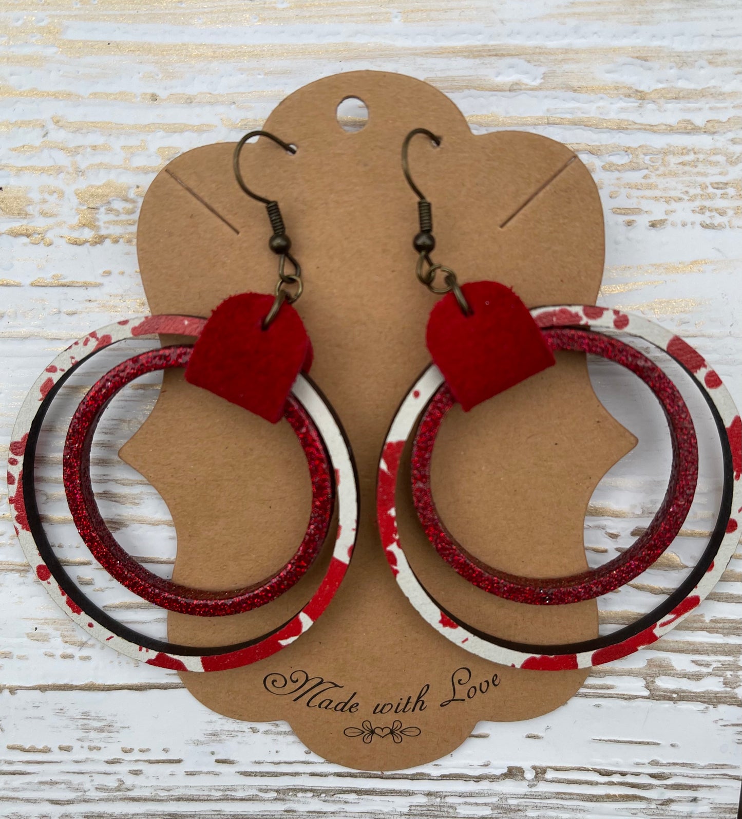 Blood Splatter White and Red Hoop Earrings