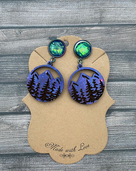 Twilight Mountain  Wooden Earrings